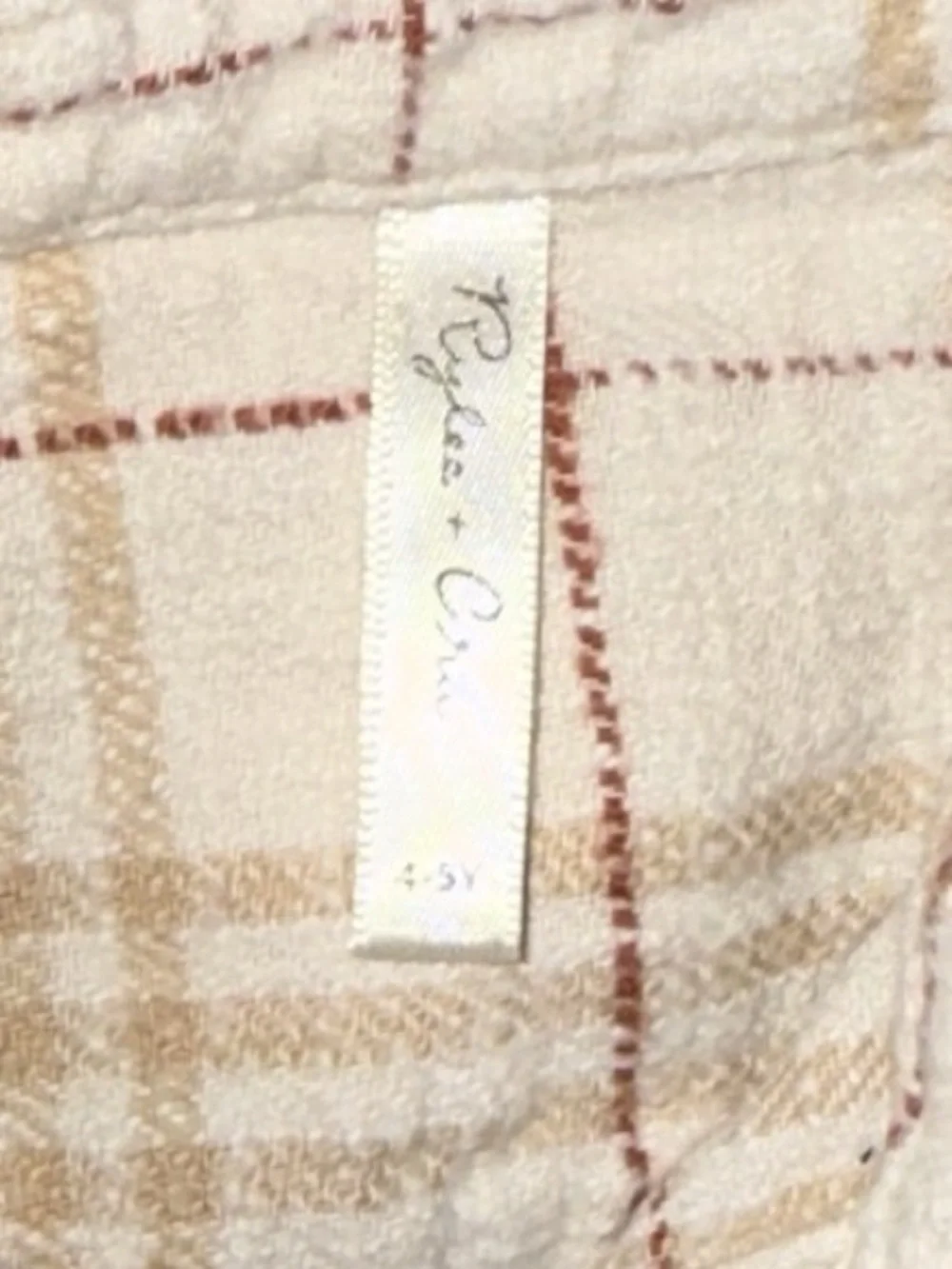 Rylee + Cru Beige Plaid Flannel Button Down Shirt Boys 4-5 Cotton